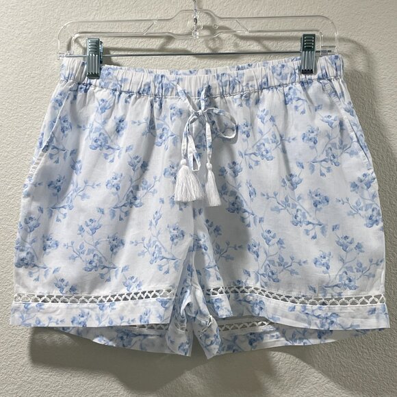 NWT, CAROLINE CONSTAS 2 Piece Cami/Shorts Woven Pajama Set, White/Blue - S - Picture 7 of 15